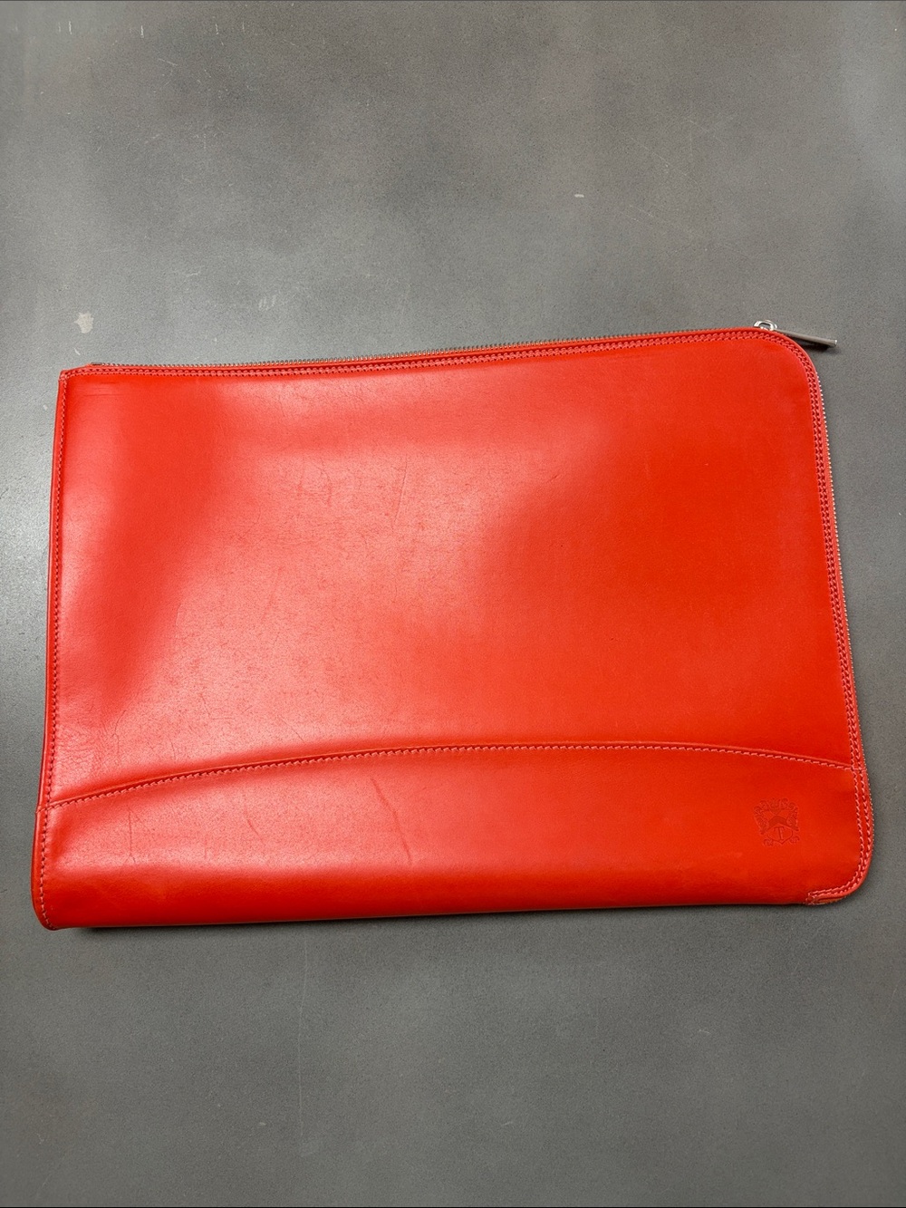 Tusting Orange Leather Zip Portfolio Pouch